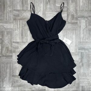 NEW B. Smart Black Ruffle Belted Dress (Size 7 - Fits a Womens Medium)